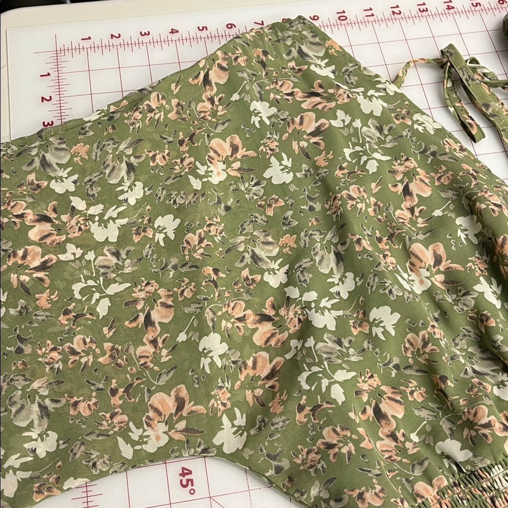 Olive Green Floral Tiered Midi Dress - Picture 6 of 16